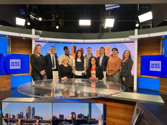 student veterans in news studio during boston career immersion trip.